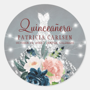 Funkelnde Prinzessinnen-Diamant-Kleid Blumen-Quinc Runder Aufkleber
