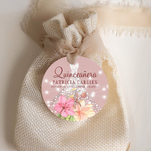 Funkelnde Prinzessinnen-Diamant-Kleid Floral Quinc Runder Aufkleber