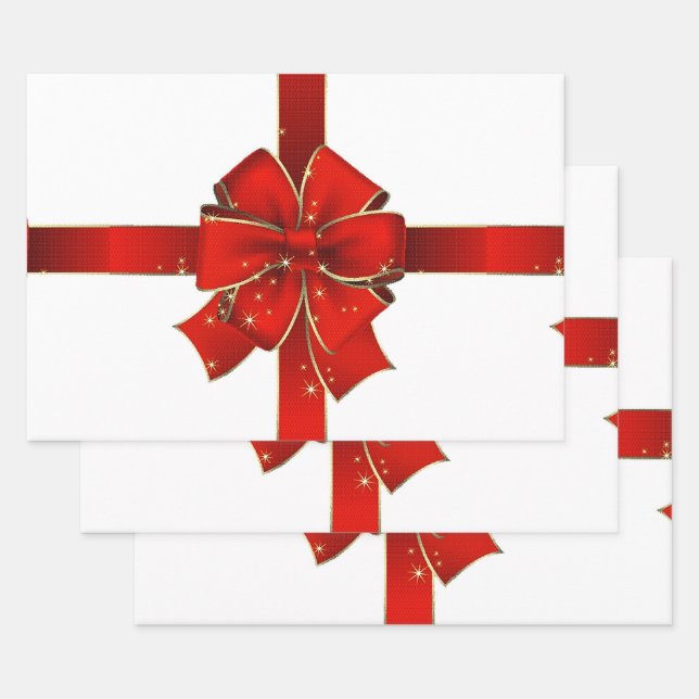Funkelnde Red Bow-Frohe Festtage Geschenkpapier Set (Set)