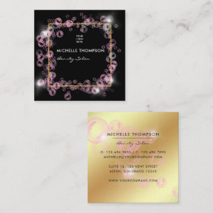 Funkelnde rosa und goldene Seifenblasen-Schönheits Quadratische Visitenkarte