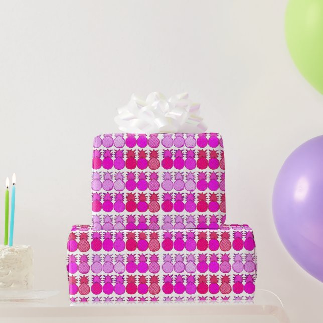 Funkelnde rosa und rote Ananas Geschenkpapier (Partygeschenke)