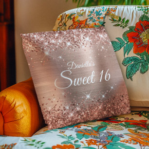 Funkelnde Roségold-Glitter- und Folien-Sweet 16 Kissen