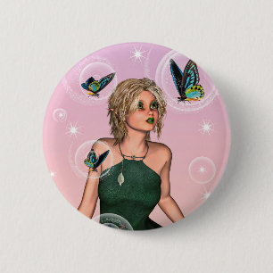 Funkelnde Schmetterlingsfee Fantasy-Kunst Button