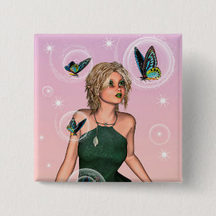 Funkelnde Schmetterlingsfee Fantasy-Kunst Button