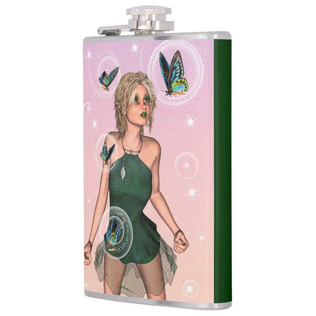 Funkelnde Schmetterlingsfee Fantasy-Kunst Flachmann (Links)