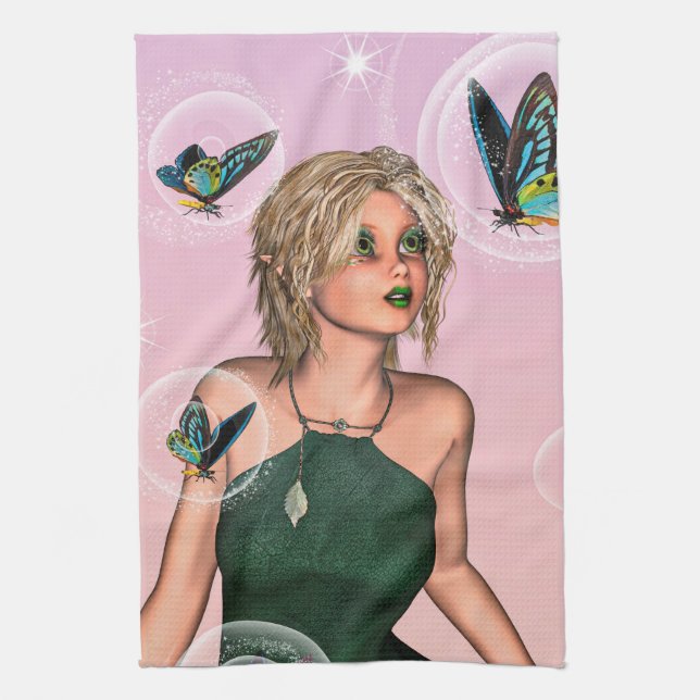 Funkelnde Schmetterlingsfee Fantasy-Kunst Geschirrtuch (Vertikal)