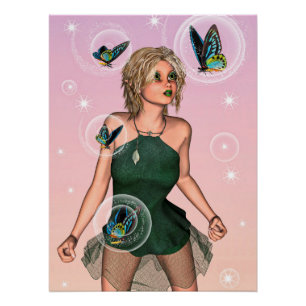Funkelnde Schmetterlingsfee Fantasy-Kunst Poster