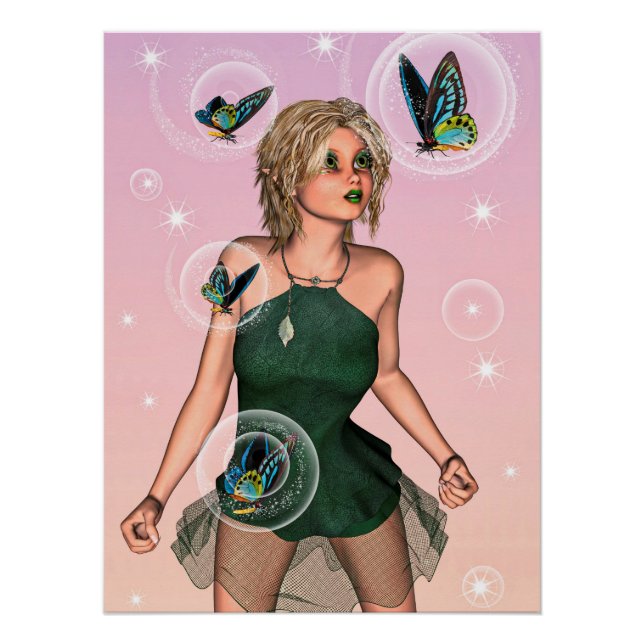 Funkelnde Schmetterlingsfee Fantasy-Kunst Poster (Vorderseite)