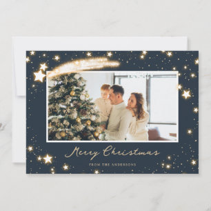 Funkelnde Sterne Blaue Foto-Weihnachtskarten Feiertagskarte