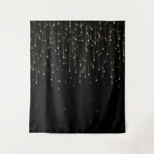 Funkelnde Sternschnuppen Schwarze elegante Party Wandteppich