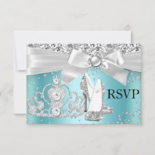 Funkelnde Tiara-Absätze Türkis Sweet 16 RSVP Karte