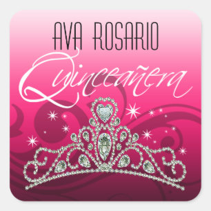 Funkelnde Tiara MI Quinceañera Quadratischer Aufkleber