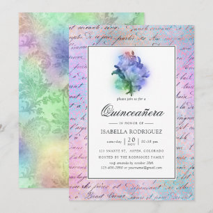 Funkelnde violette Rosen und Damaskus Quinceañera Einladung