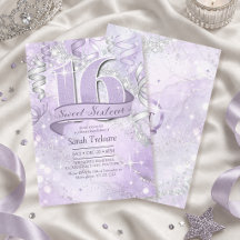 Funkelnde Wasserfarbe Sweet 16 Violett Silber ID13