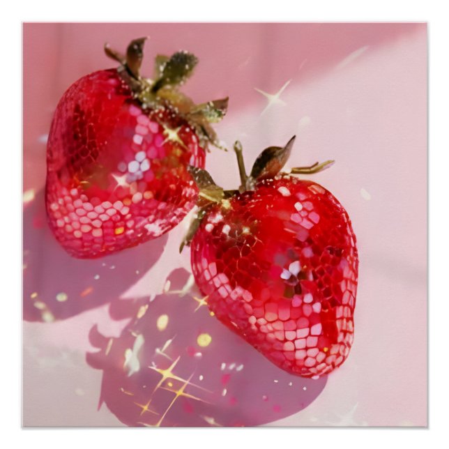 Funkelnde Zwillings-Disco-Erdbeeren Rosa Ästhetik  Poster (Vorderseite)