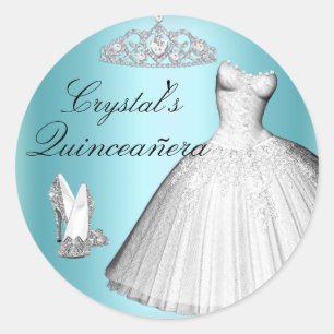 Funkelnder Glitter-Kleid & High Heels Quinceanera- Runder Aufkleber