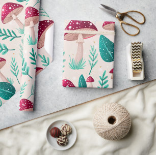 Funkelnder Karmesinpilz und Blaugrüne Blattdruck Geschenkpapier