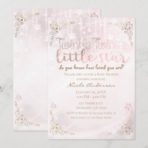 Funkelnder kleiner Stern Rosa Gold Glitzer Babypar Einladung
