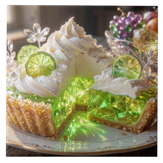 Funkelnder Kristall-Key-Lime-Pie-Dessert-Kunst Fliese (Vorderseite)