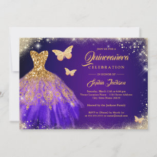 Funkelnder lila-goldener Kleid Schmetterling Quinc Einladung