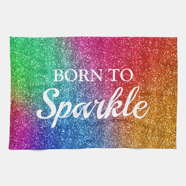 Funkelnder Regenbogen-Gradient Glitter Born to Spa Geschirrtuch (Horizontal)