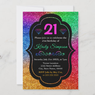 Funkelnder Regenbogen-Gradient Glitter Geburtstag Einladung