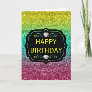 Funkelnder Regenbogen-Gradient Glitter-Geburtstag Karte