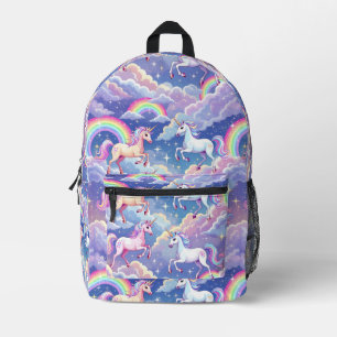 Funkelnder Regenbogen und Einhörner auf Wolken Bedruckter Rucksack