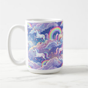 Funkelnder Regenbogen und Einhörner auf Wolken Kaffeetasse