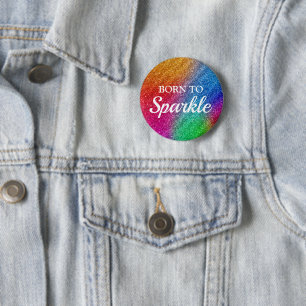 Funkelnder Regenbogen-Verlauf Glitter Born to Spar Button