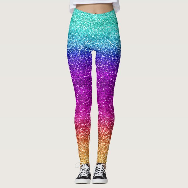 Funkelnder Regenbogenverlauf Glitter Leggings (Vorderseite)