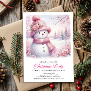 Funkelnder Rosa Schneemann Kinder Weihnachtseinlad Einladung