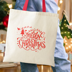 Funkelnder Roter Stern Frohe Weihnachten Tragetasche