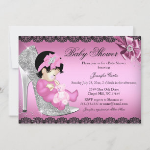 Funkelnder Schuh & Spitzen Mädchen Baby Shower Ein Einladung