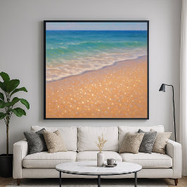 Funkelnder Strand - Pastell-Malerei Seelandschaft Poster