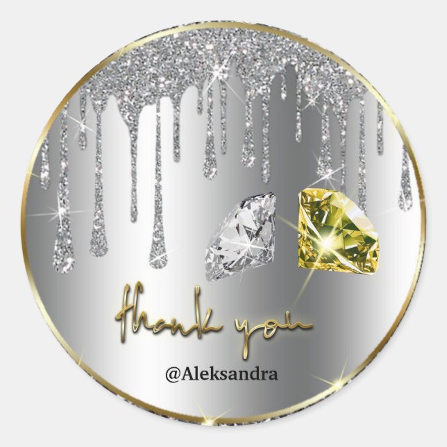 funkelnder Tropfen danke dir silber gold Runder Aufkleber (Vorderseite)