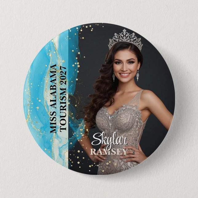 Funkelnder Türkis-Pageant-Foto-Button Button (Vorderseite)