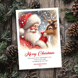 Funkelnder Weihnachtsmann mit Rudolph Festtags-Gru Feiertagskarte