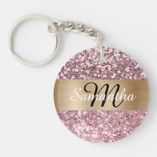 Funkelndes Blassrosa Glitter Goldfolie Monogramm Schlüsselanhänger