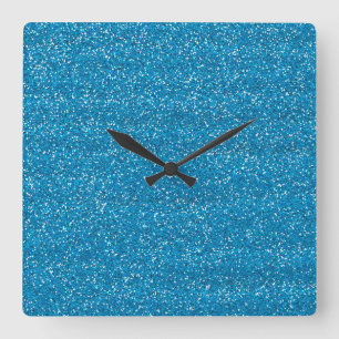 Funkelndes Blau & Silber Glitter Quadratische Wanduhr