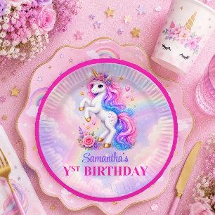 Funkelndes Einhorn Pastell Magisches Mädchen Gebur Pappteller