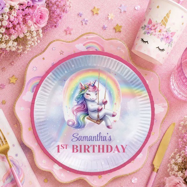 Funkelndes Einhorn Pastellfarben Mädchenparty Papi Pappteller (Sparkly Unicorn Pastel Colors Girl Party Paper Plates

)