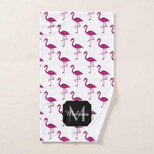 Funkelndes Flamingo Rosa Glitter Funken Monogramm Badhandtuch Set