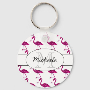 Funkelndes Flamingo Rosa Glitzer Muster Monogramm Schlüsselanhänger