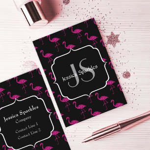 Funkelndes Flamingo Rosa Glitzer Muster Monogramm Visitenkarte