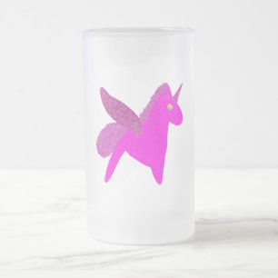 Funkelndes Fuchsia-Einhorn-Glitter-Pegasus Mattglas Bierglas
