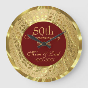 Funkelndes Gold Damast 50. Hochzeitstag Große Wanduhr