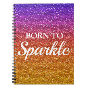Funkelndes Lila und Orange Glitter Born to Sparkle Notizblock