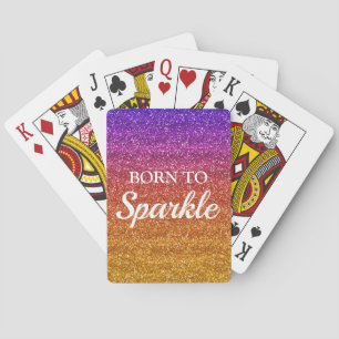 Funkelndes Lila und Orange Glitter Born to Sparkle Spielkarten