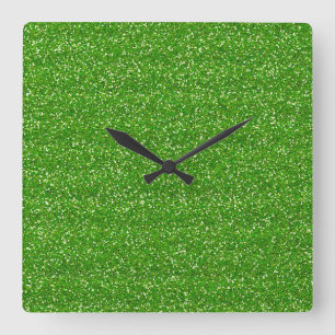 Funkelndes Limettengrün & Silberglitter Quadratische Wanduhr